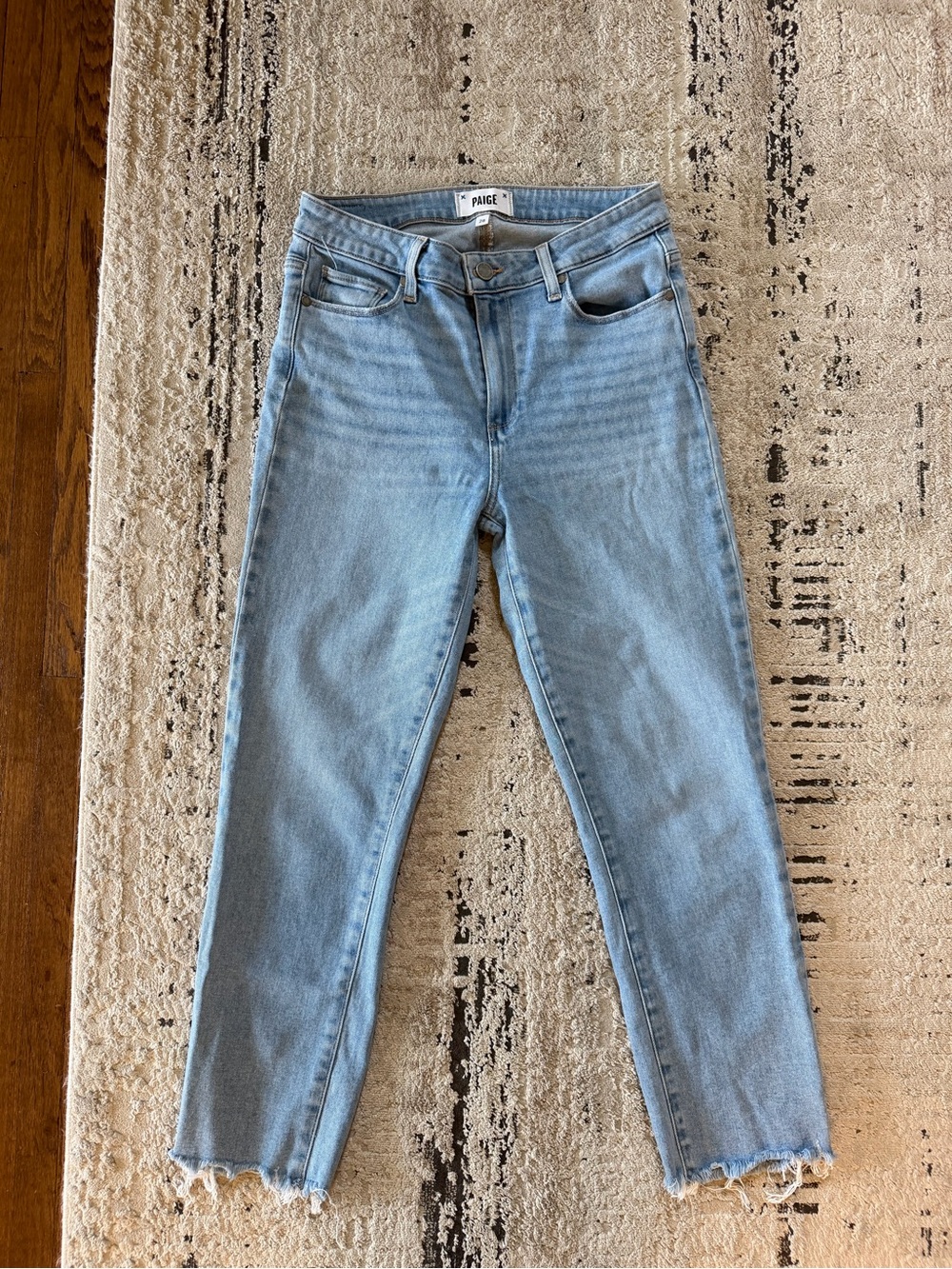 PAIGE Light Wash High-Rise Straight Crop Jeans